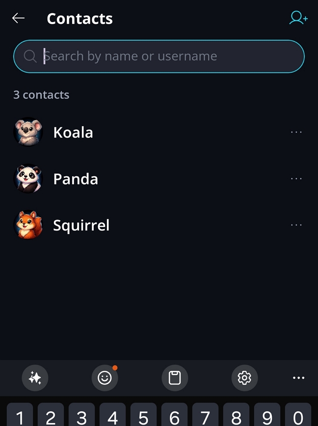 Contact Book π Β· Searching Contacts You can search within your Contact Book using display name or username.